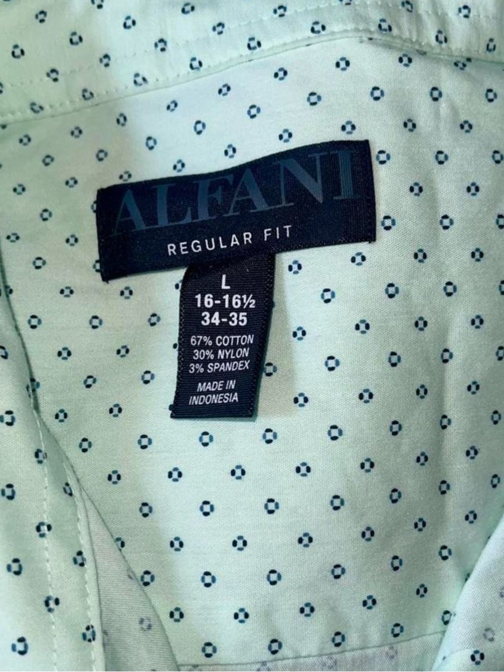 Alfani: Men’s Mint Green Printed Button-Up Shirt - Picture 4 of 4